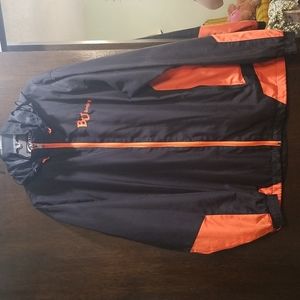 GTM size small black zip up Baker University bowling jacket